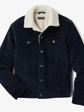 Line of Trade Men's Navy Corduroy Field Jacket with Cream Sherpa Trim